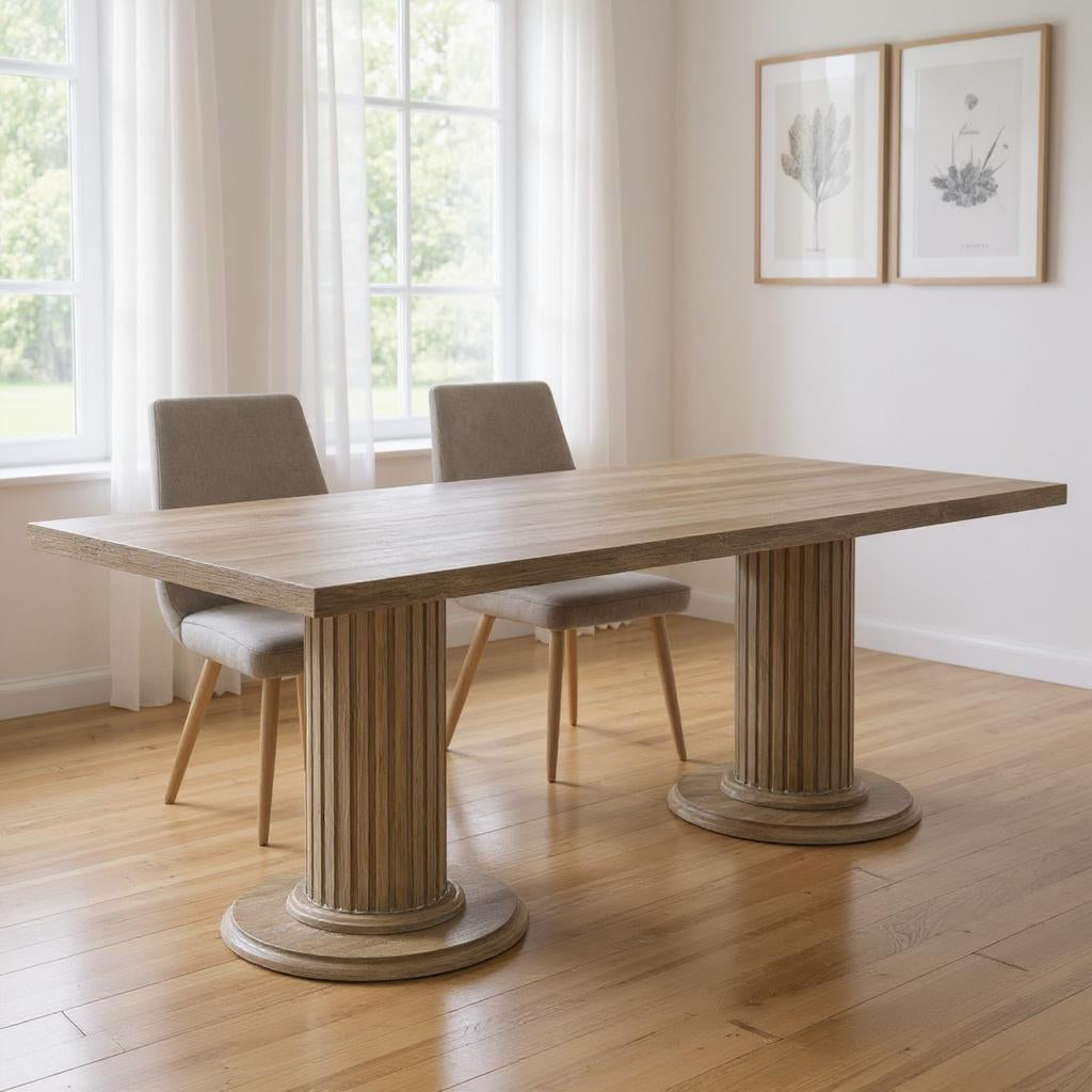 84" Gray Fluted Pedestal Dining Table