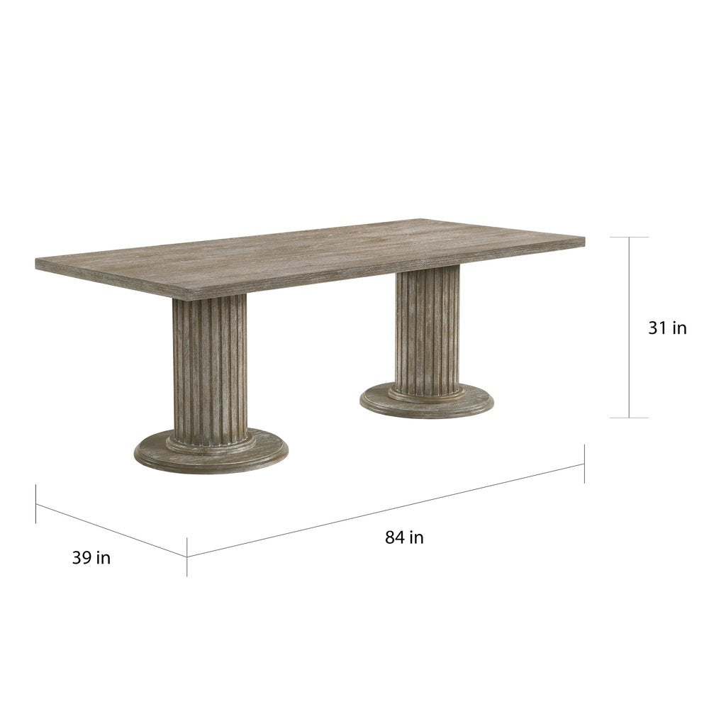 84" Gray Fluted Pedestal Dining Table