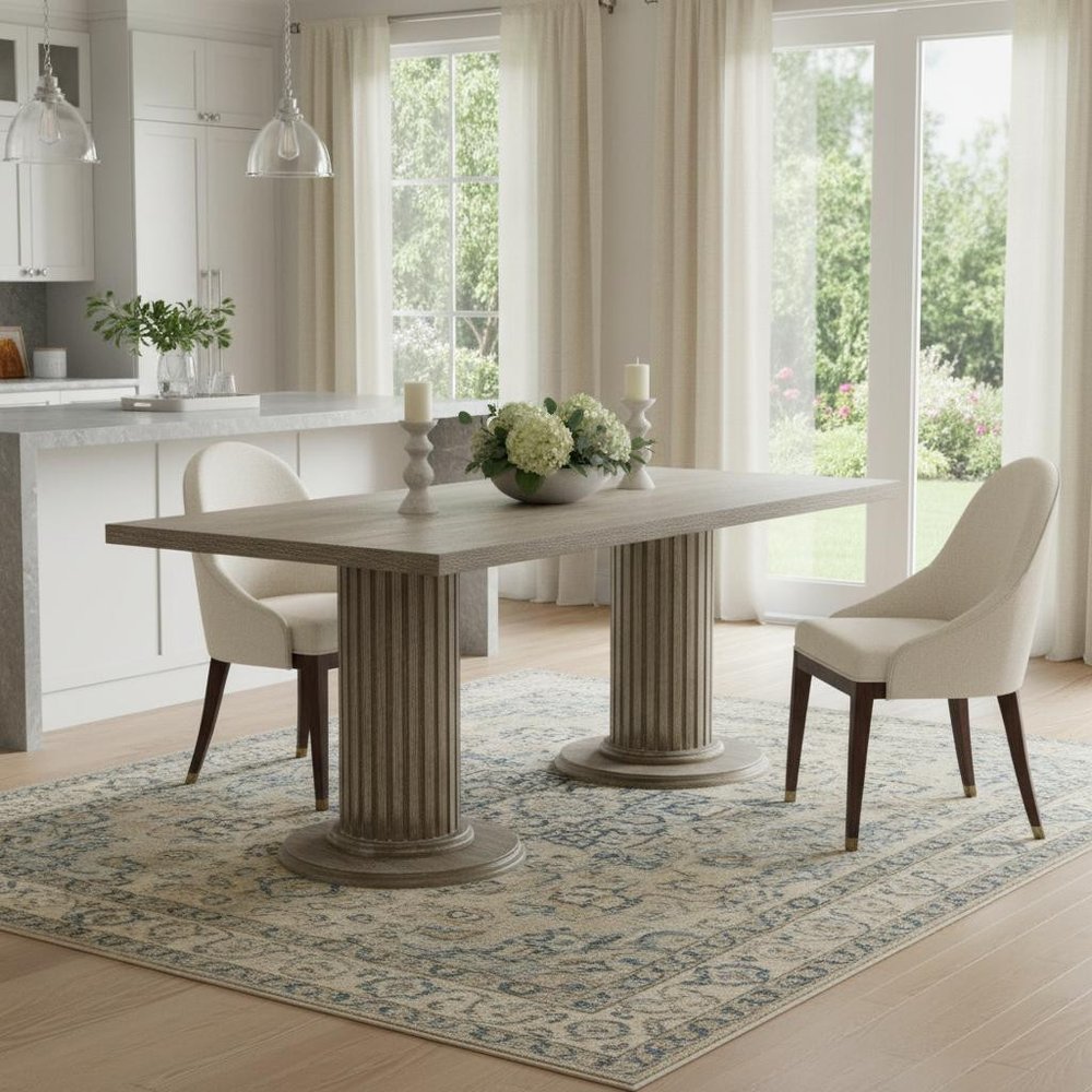 84" Gray Fluted Pedestal Dining Table