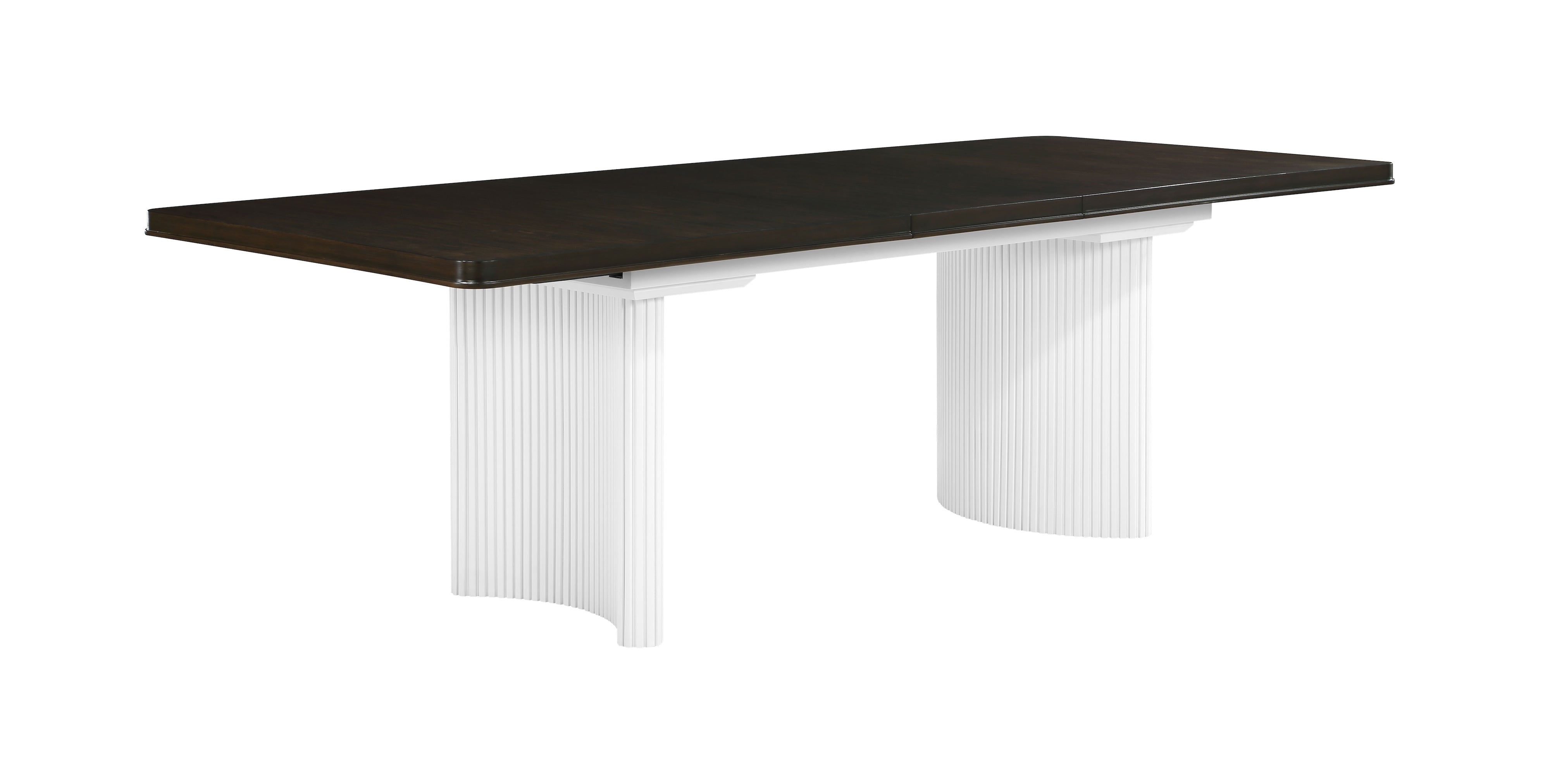 78" White and Brown Curved Fluted Legs Dining Table