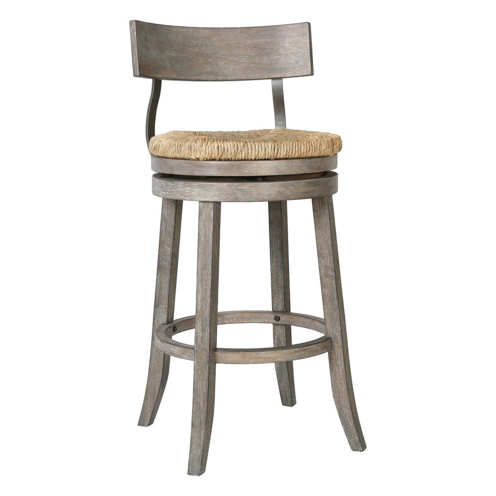 42" Gray Wood and Rattan Half Back Swivel Bar Chair