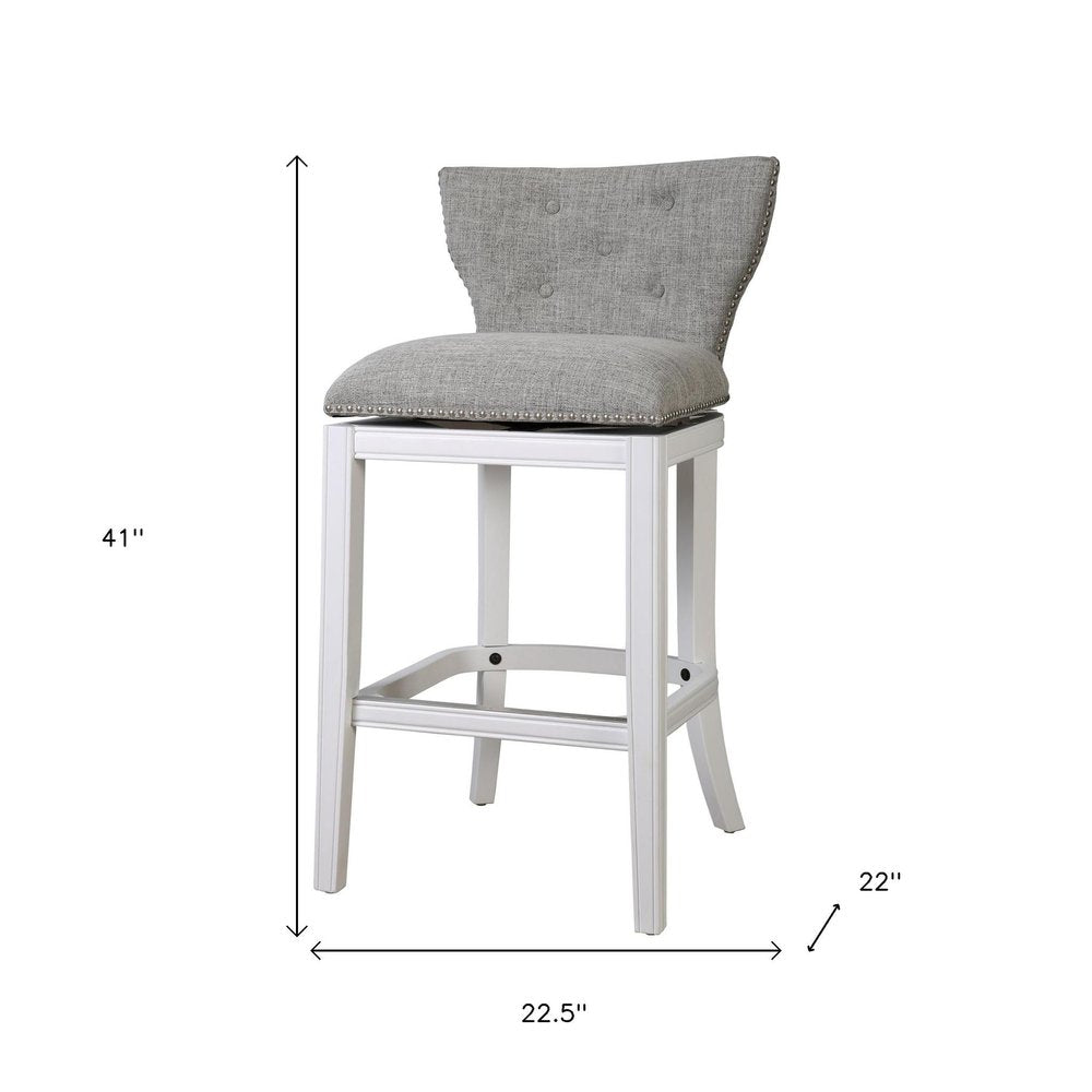 41" Gray and White Tufted Wingback Swivel Bar Chair