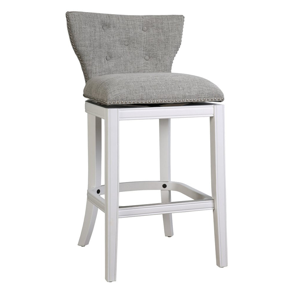 41" Gray and White Tufted Wingback Swivel Bar Chair
