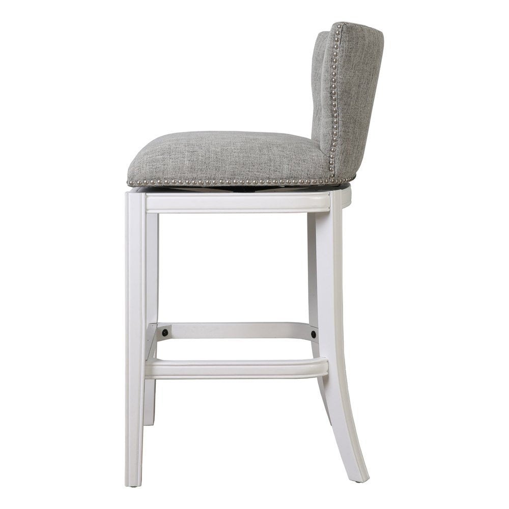 41" Gray and White Tufted Wingback Swivel Bar Chair