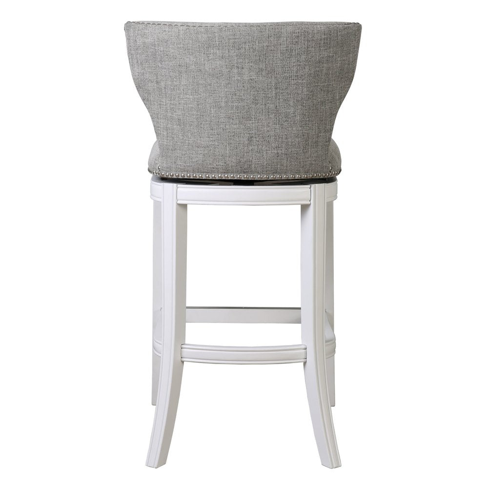 41" Gray and White Tufted Wingback Swivel Bar Chair