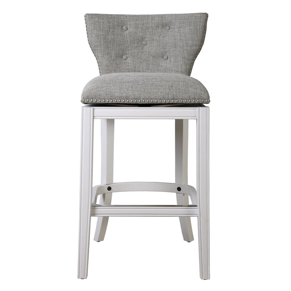 41" Gray and White Tufted Wingback Swivel Bar Chair