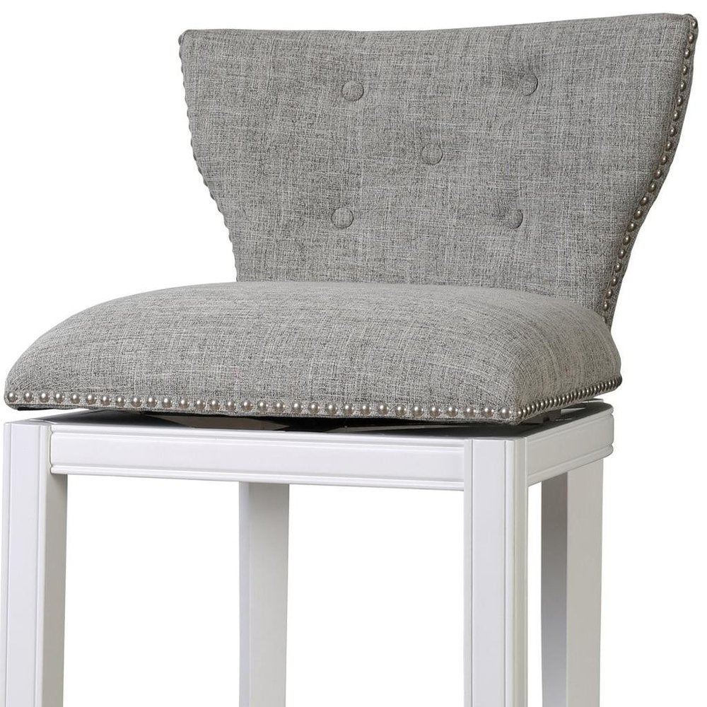 41" Gray and White Tufted Wingback Swivel Bar Chair