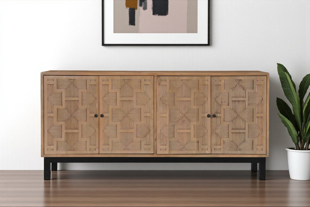 80" Brown Geometric Wood Sideboard
