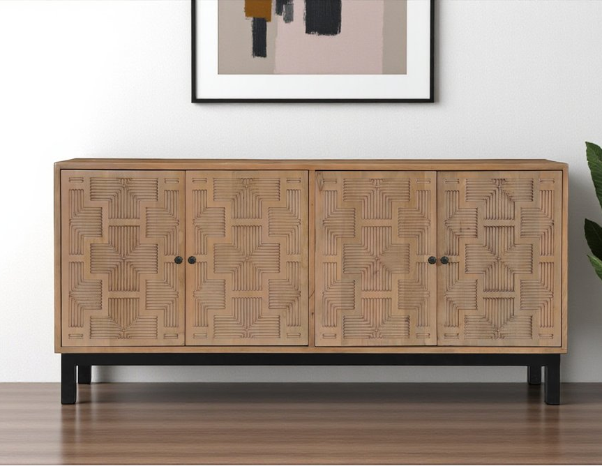 80" Brown Geometric Wood Sideboard