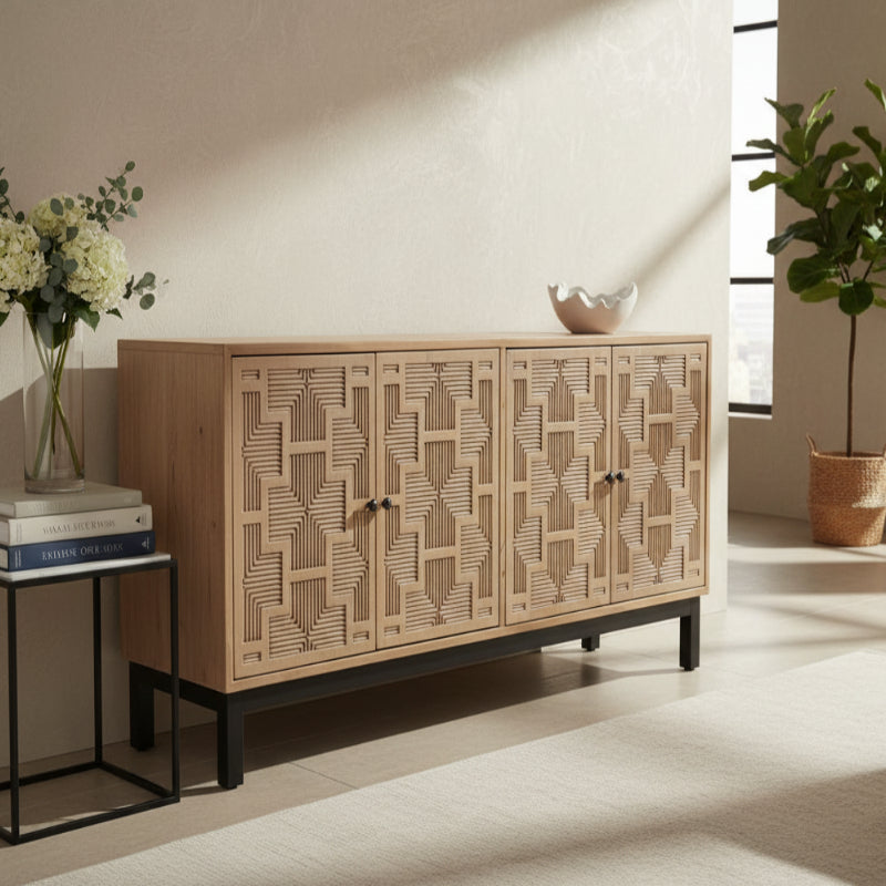 80" Brown Geometric Wood Sideboard