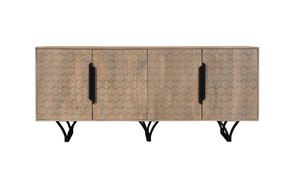 84" Beige Wood Waves Sideboard with 4 Doors