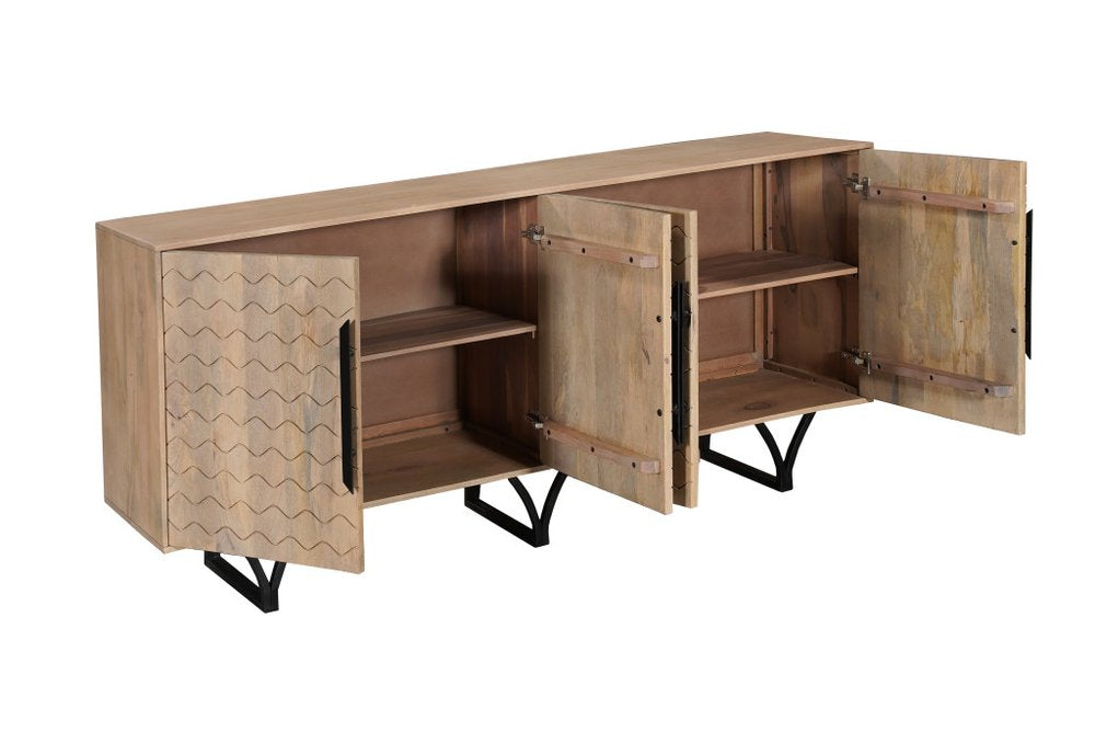 84" Beige Wood Waves Sideboard with 4 Doors