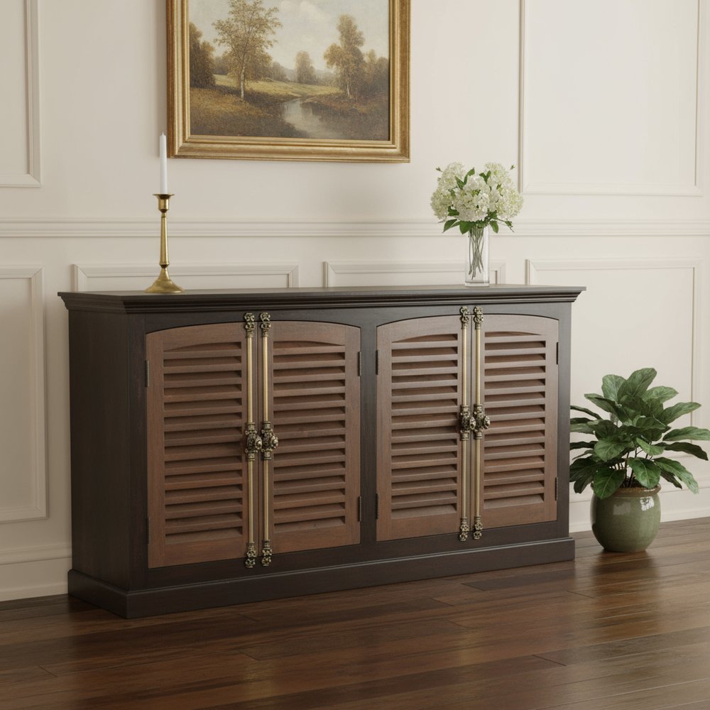 72" Dark Brown Shutter Doors Sideboard