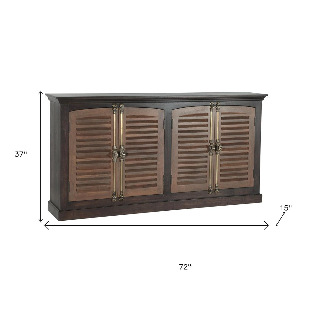 72" Dark Brown Shutter Doors Sideboard