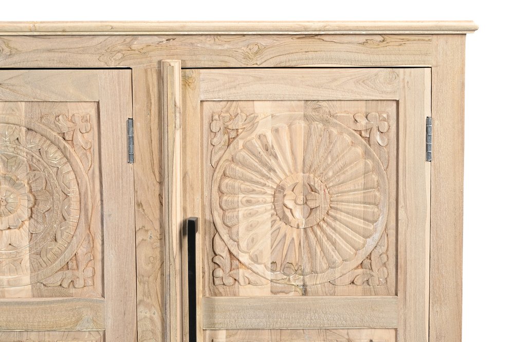 74" Natural Wood Floral Carved Sideboard