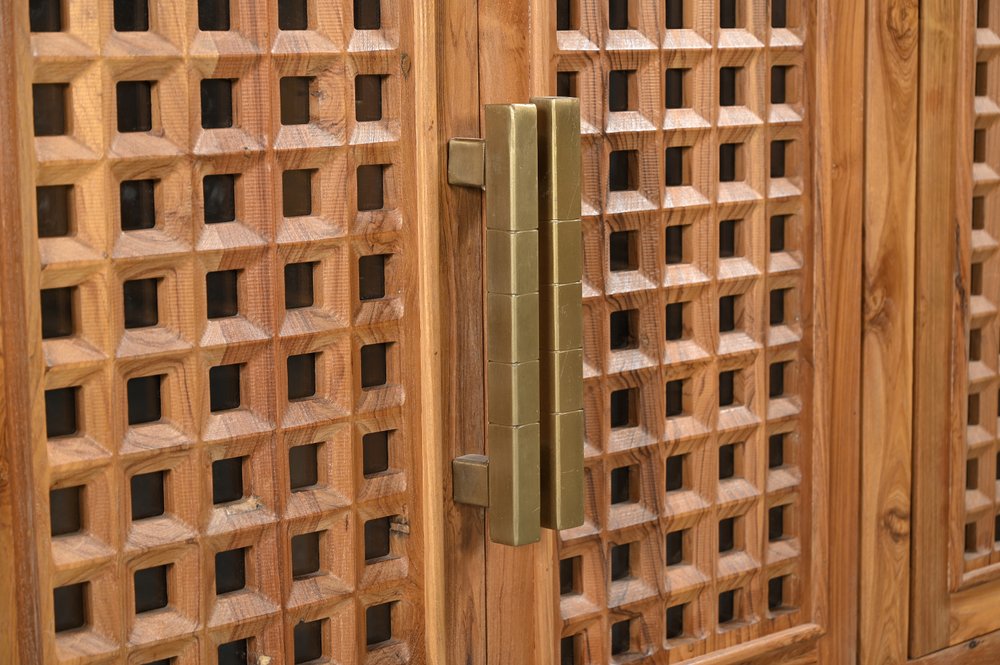 71" Brown Grate Doors Wood Sideboard