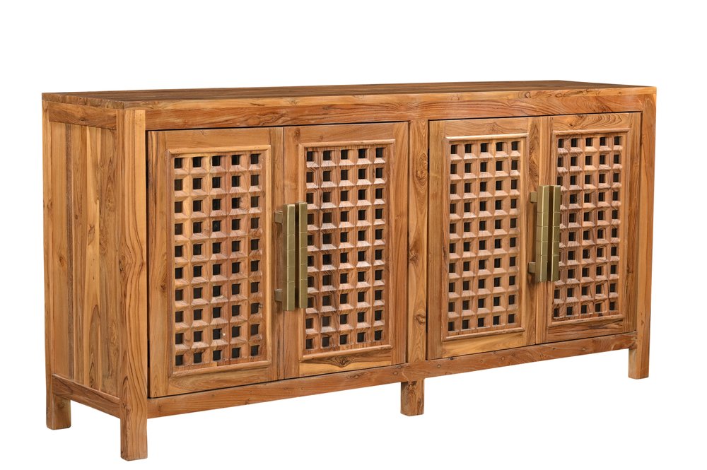 71" Brown Grate Doors Wood Sideboard