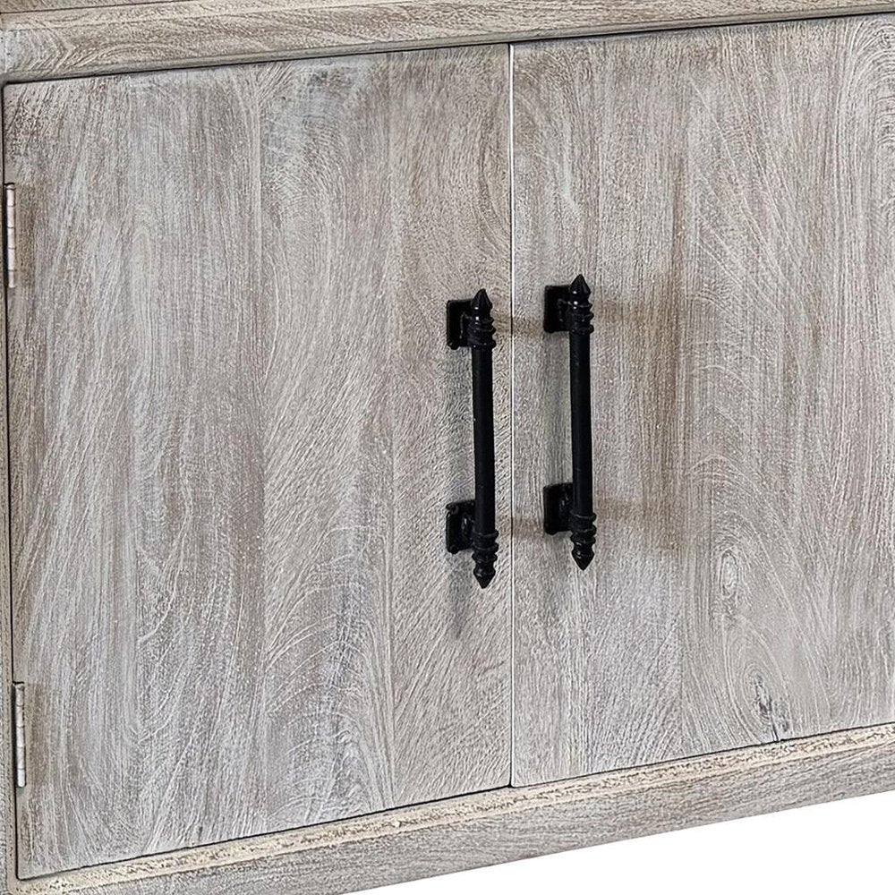 79" Distressed Wood Paneled Four Drawer Sideboard