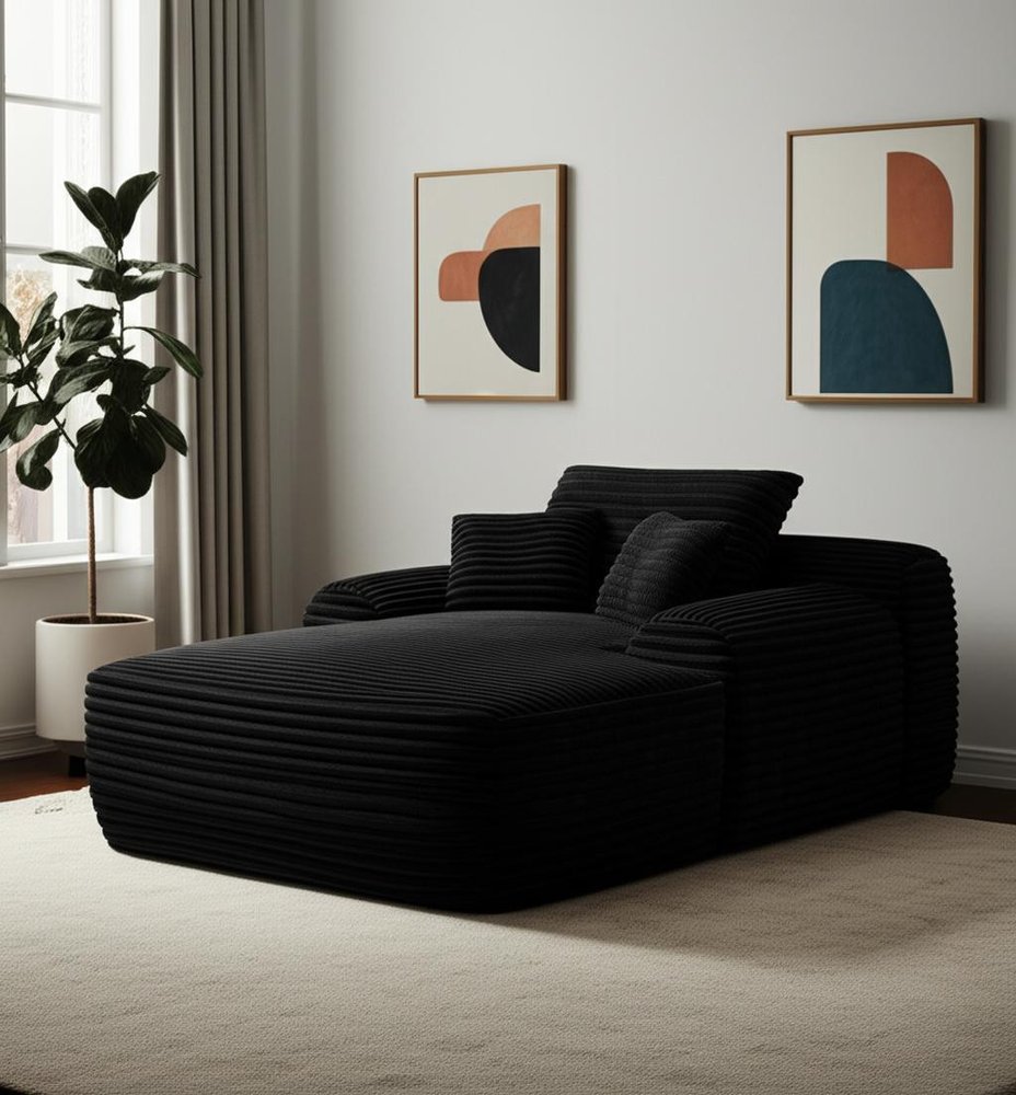 67" Black Corduroy Oversized Chaise Lounge Sofa