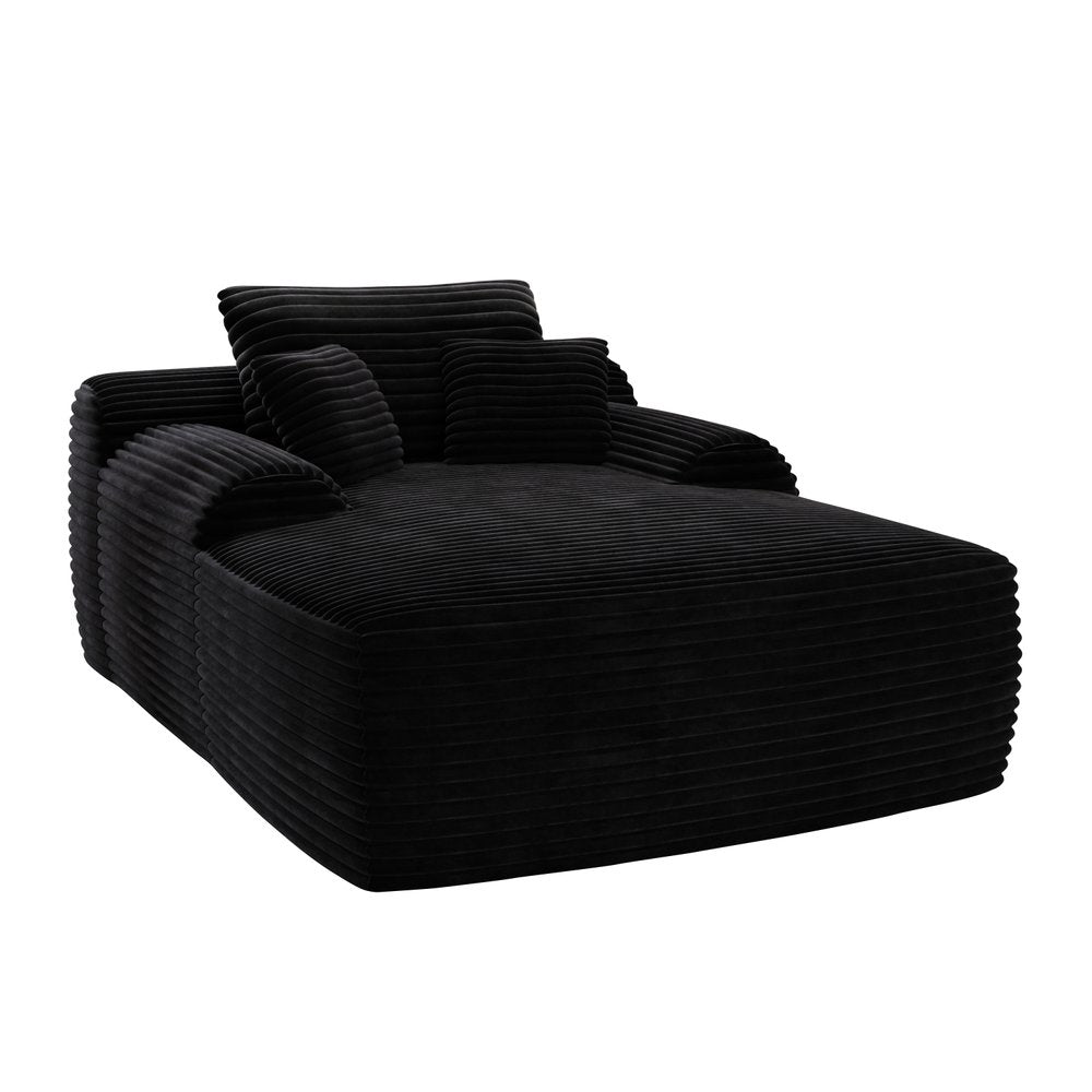 67" Black Corduroy Oversized Chaise Lounge Sofa