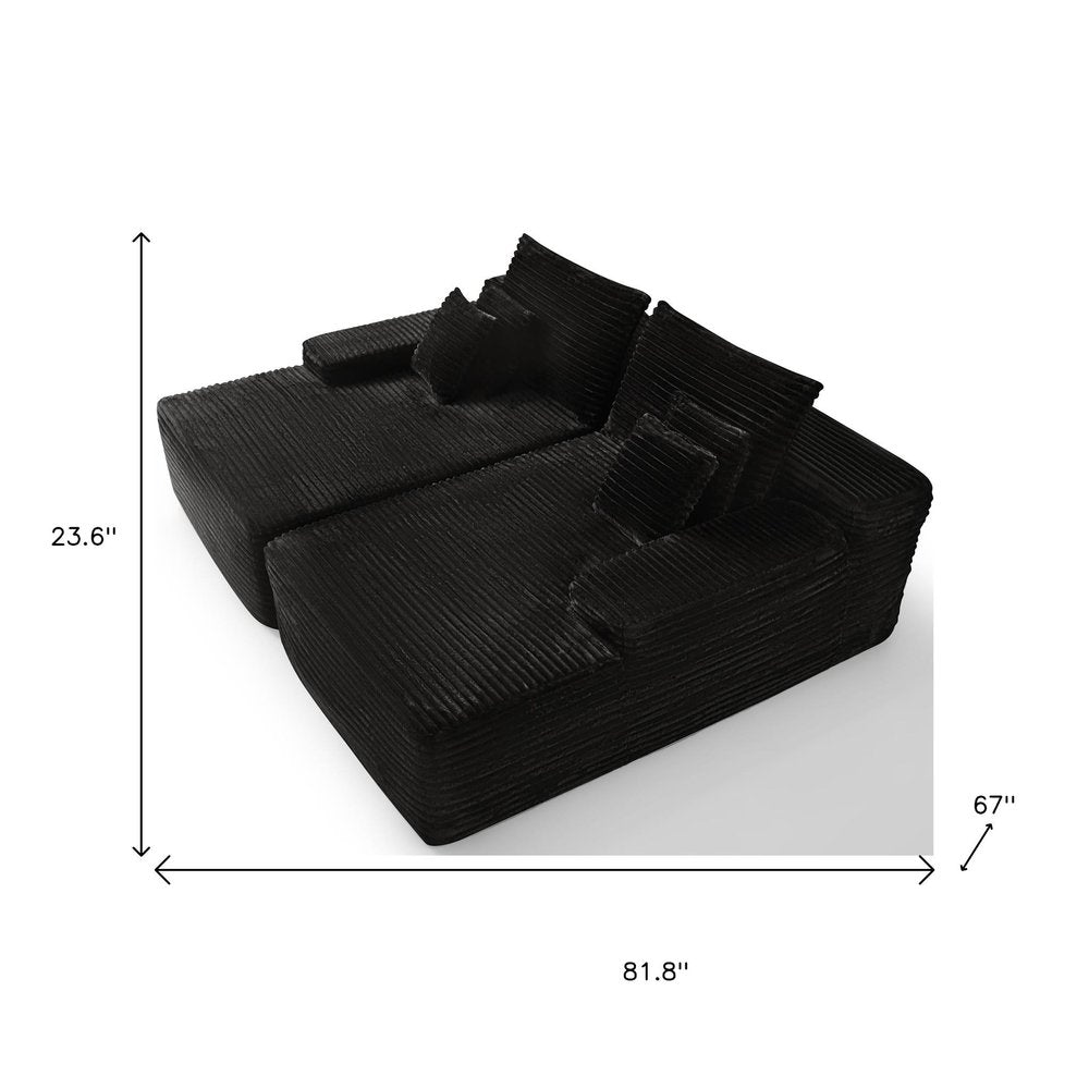 82" Black Corduroy Oversized Modular Chaise Sofa with Pillows