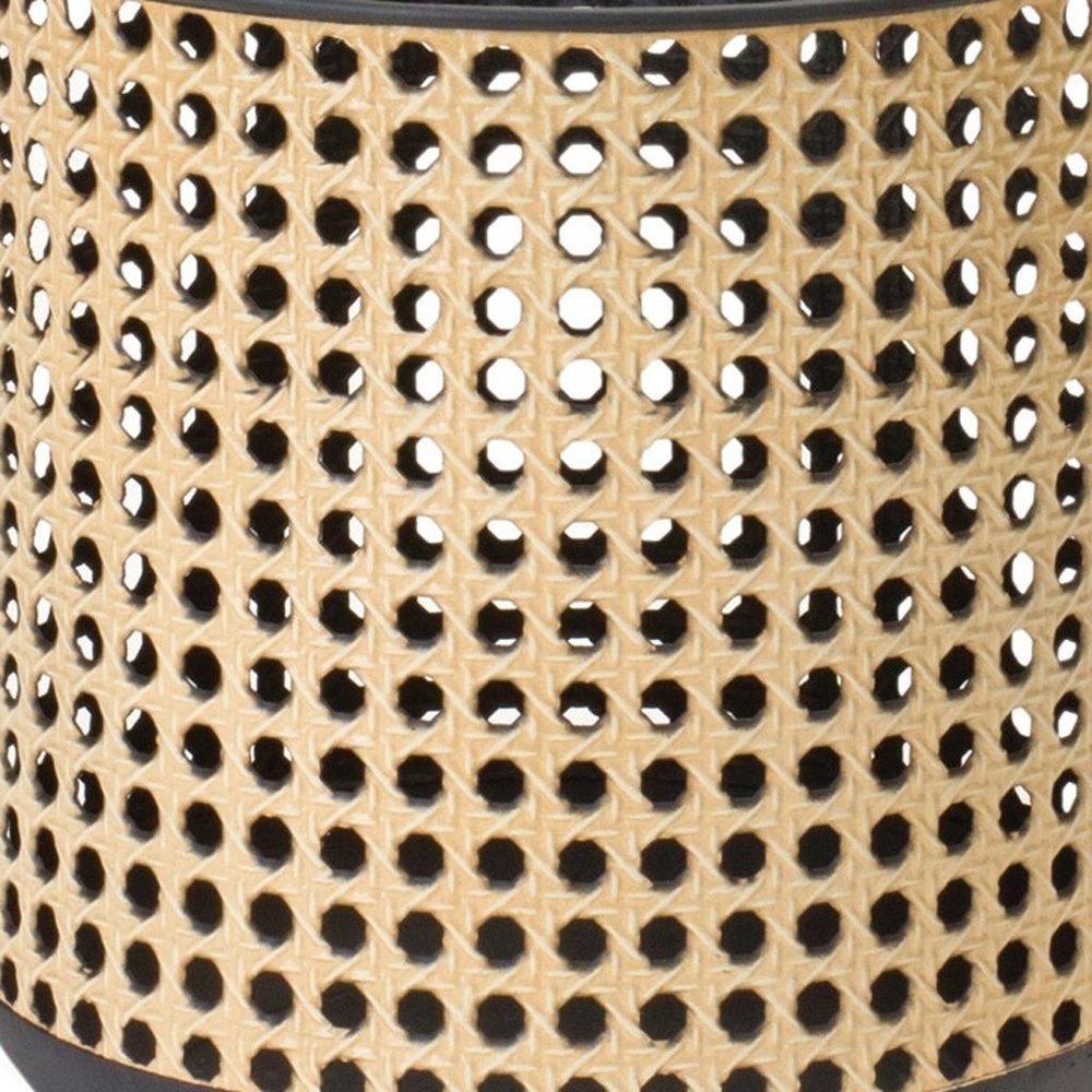 Set of Two Black and Beige LED Lantern Candle Holders