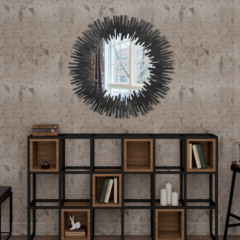 36" Black Wood Sunburst Framed Accent Mirror