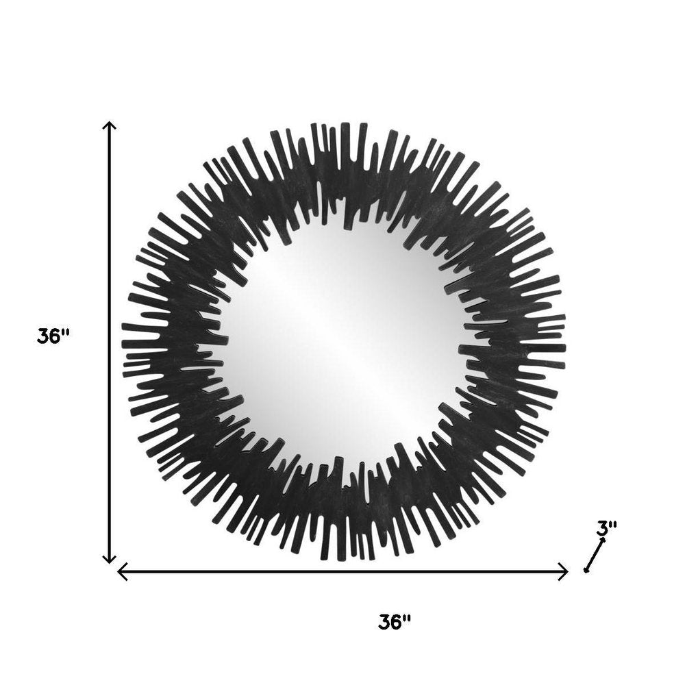 36" Black Wood Sunburst Framed Accent Mirror