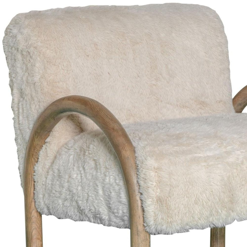 30" Off White Faux Fur Arched Wood Arm Armchair