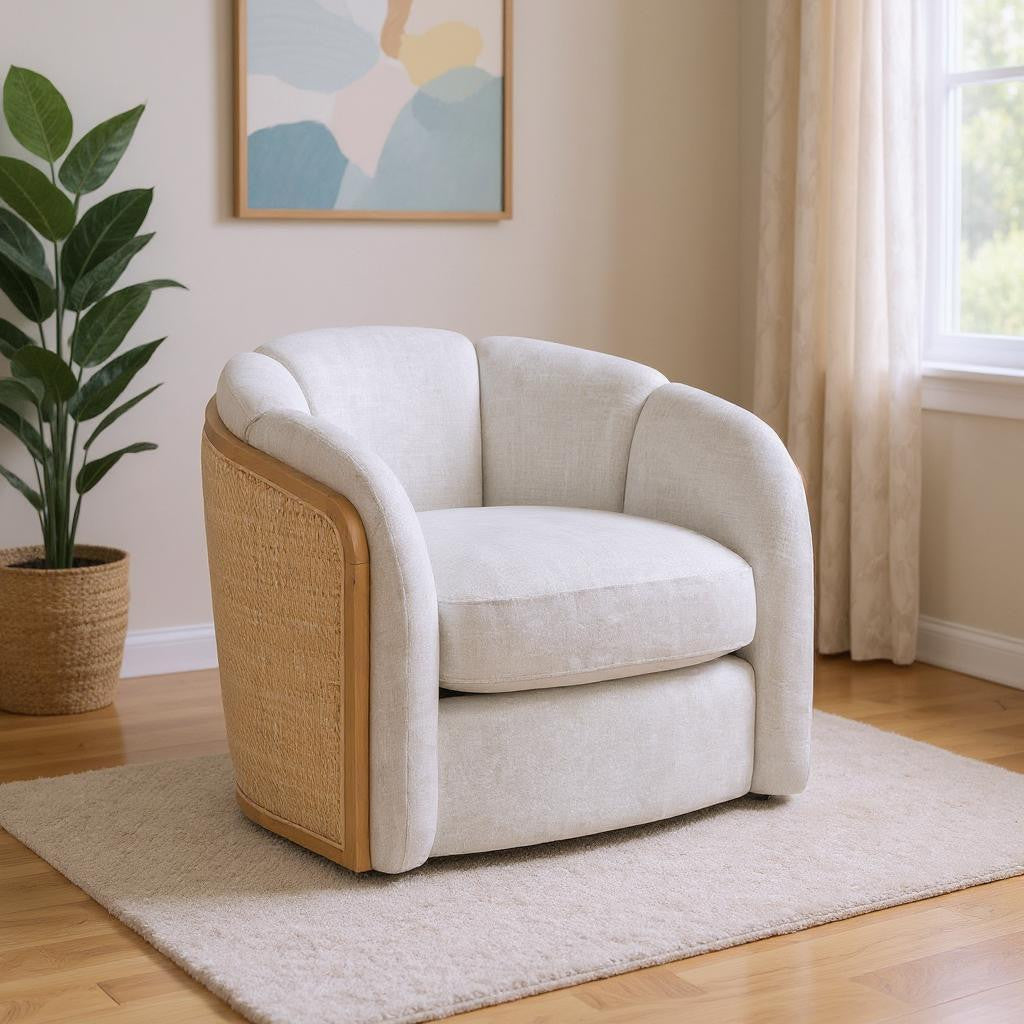 34" Off-White Rattan Wrapped Barrel Chair