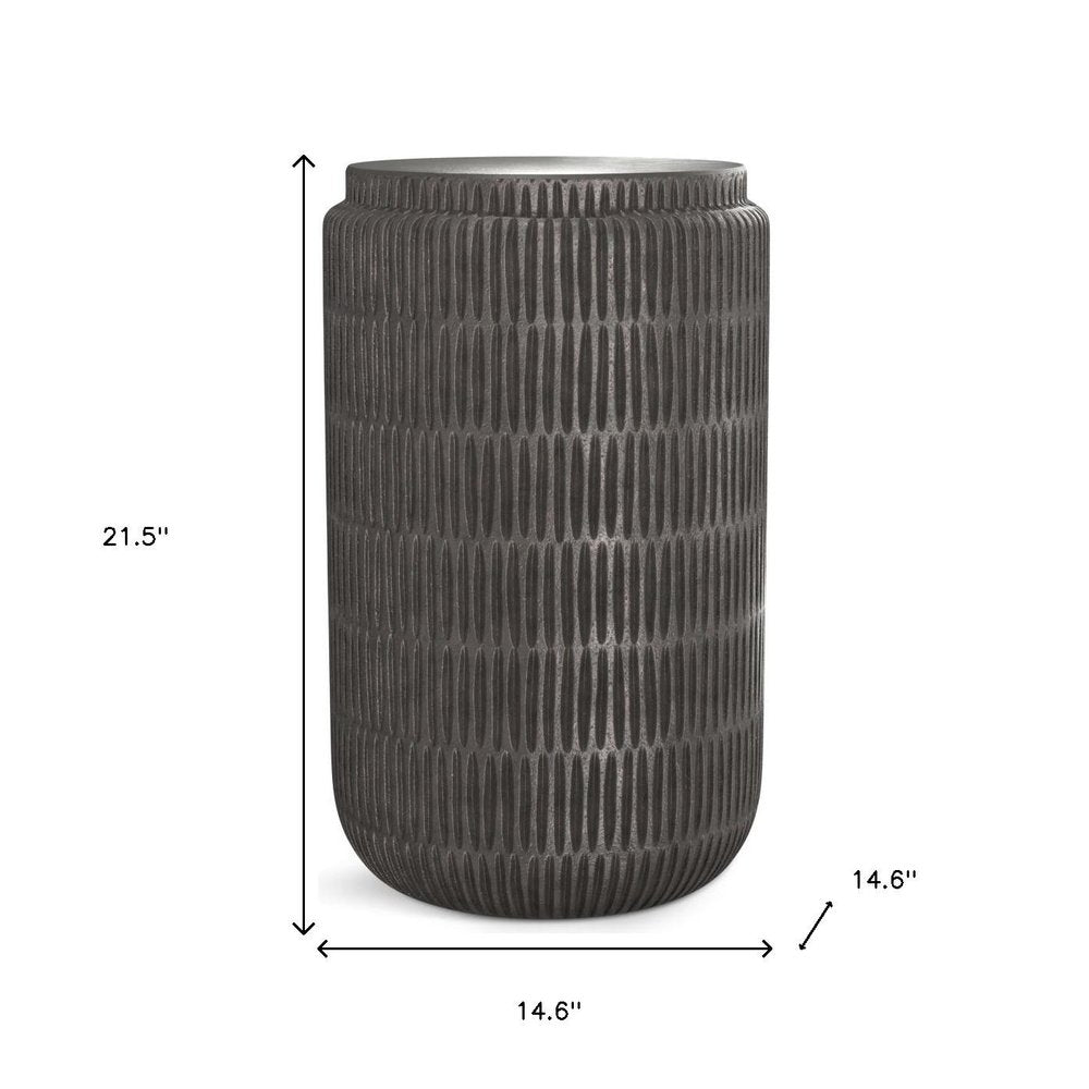 22" Textured Graphite Aluminum Drum End Table