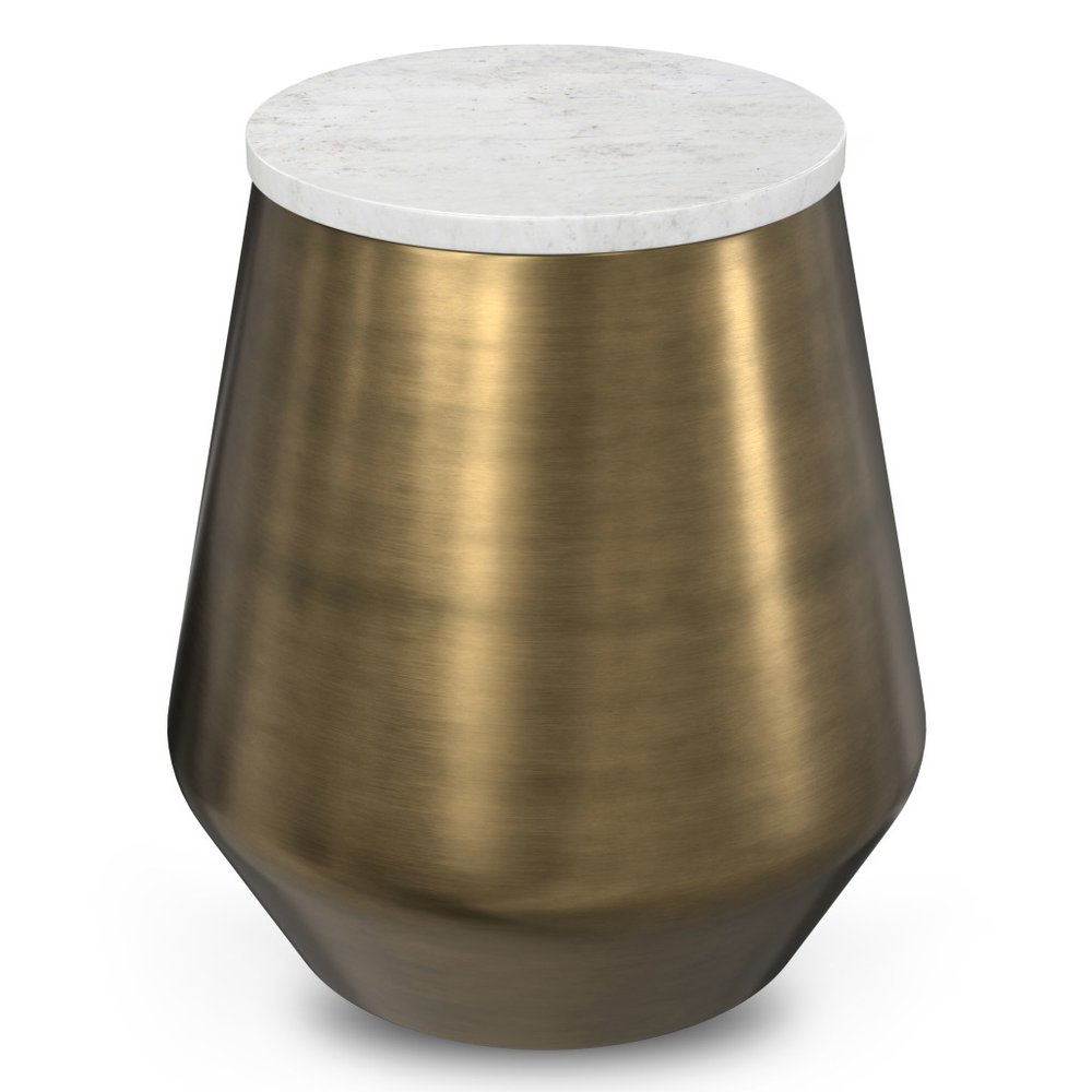 18" Antiqued Brass and White Metal Drum End Table