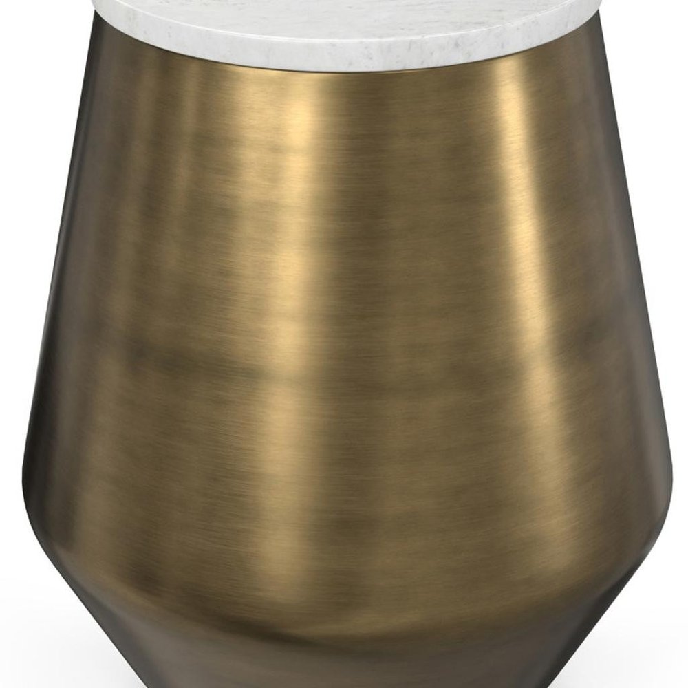 18" Antiqued Brass and White Metal Drum End Table
