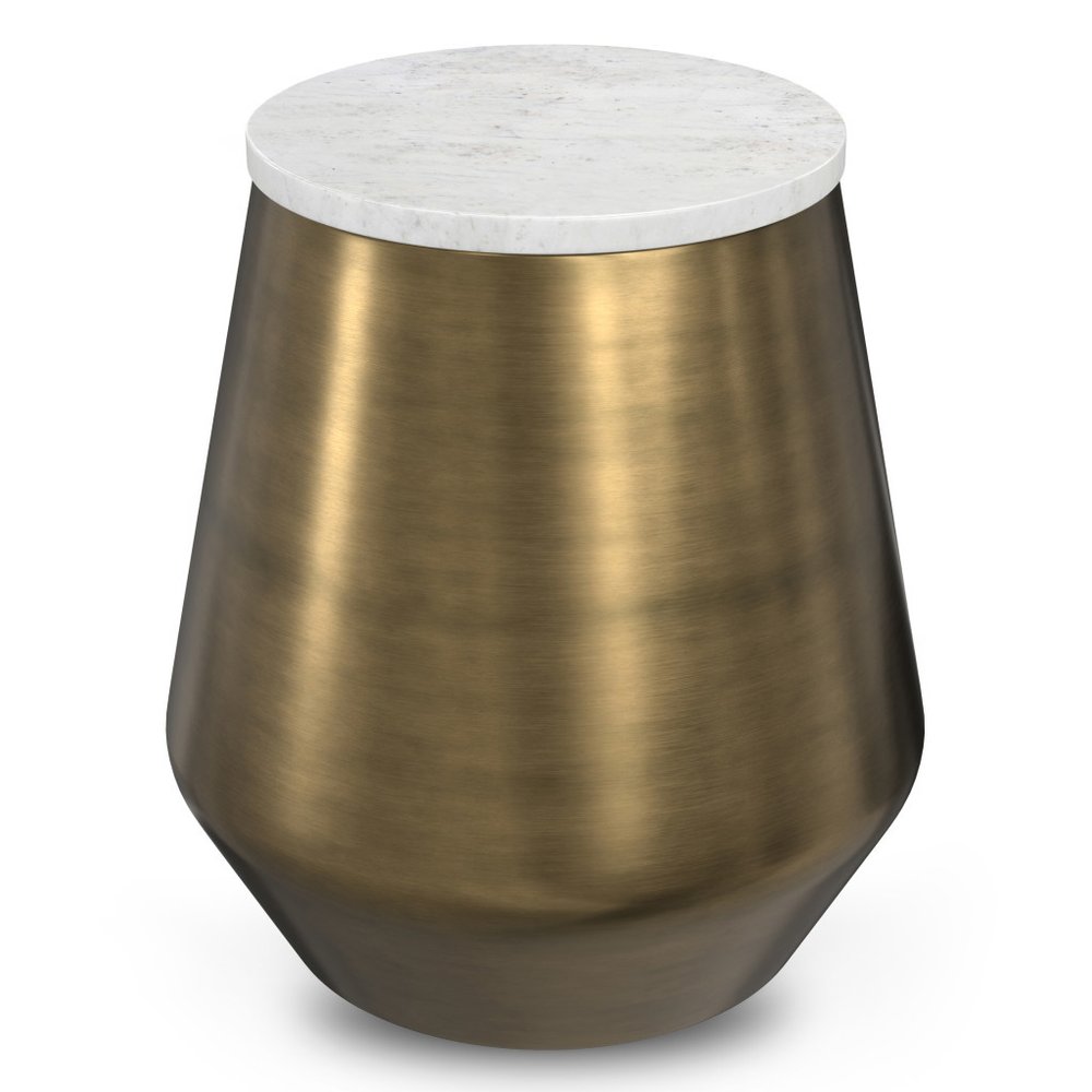 18" Antiqued Brass and White Metal Drum End Table