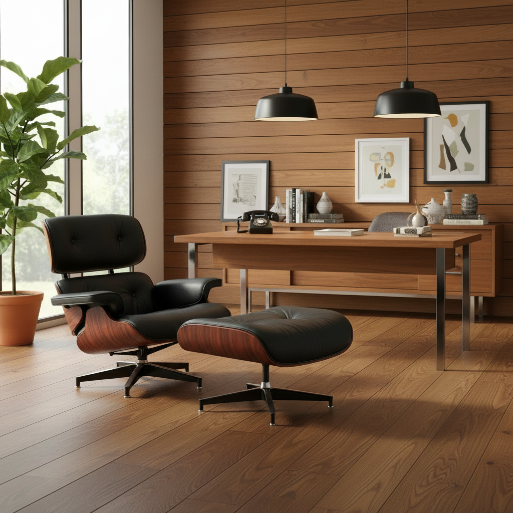 27" Mid-Century Tufted Leather Lounge Chair