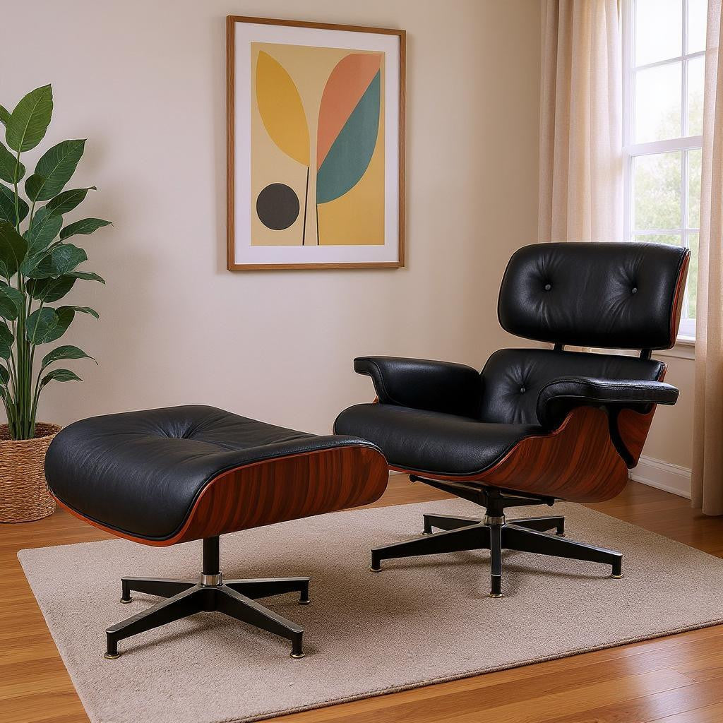 27" Mid-Century Tufted Leather Lounge Chair