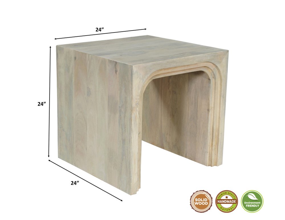 24" Natural Wood Arches End Table