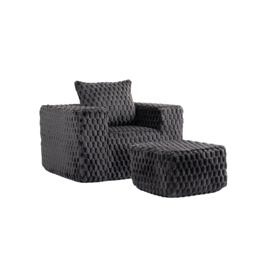 42" Charcoal Gray Chenille Club Chair with Ottoman