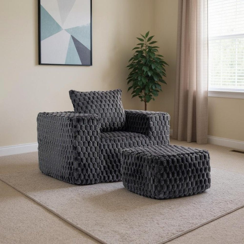 42" Charcoal Gray Chenille Club Chair with Ottoman