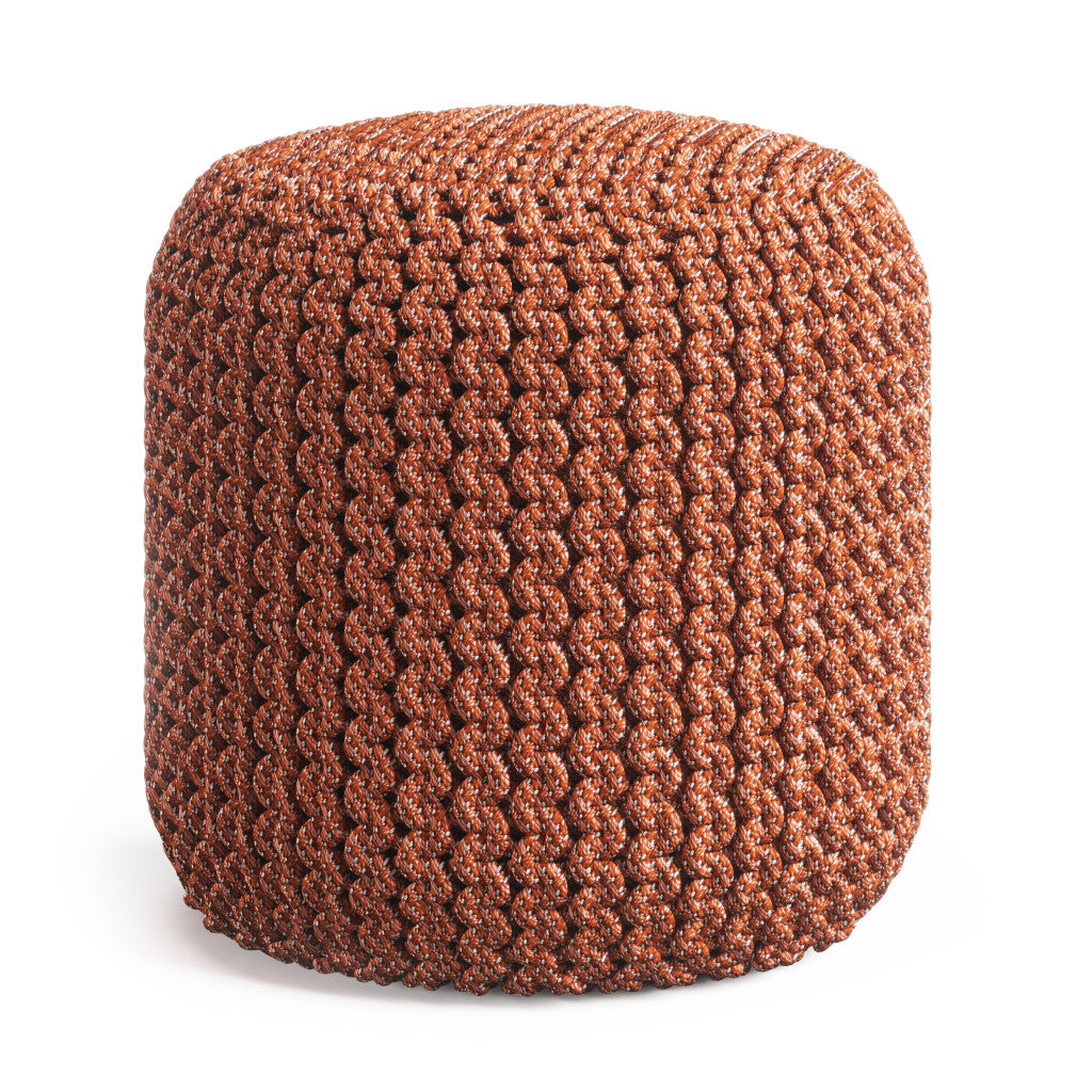 18" Orange Round Upholstered Outdoor Pouf Ottoman