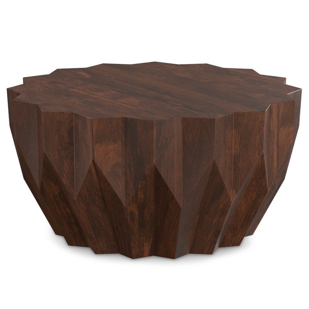 34" Dark Brown Carved Geometric Coffee Table