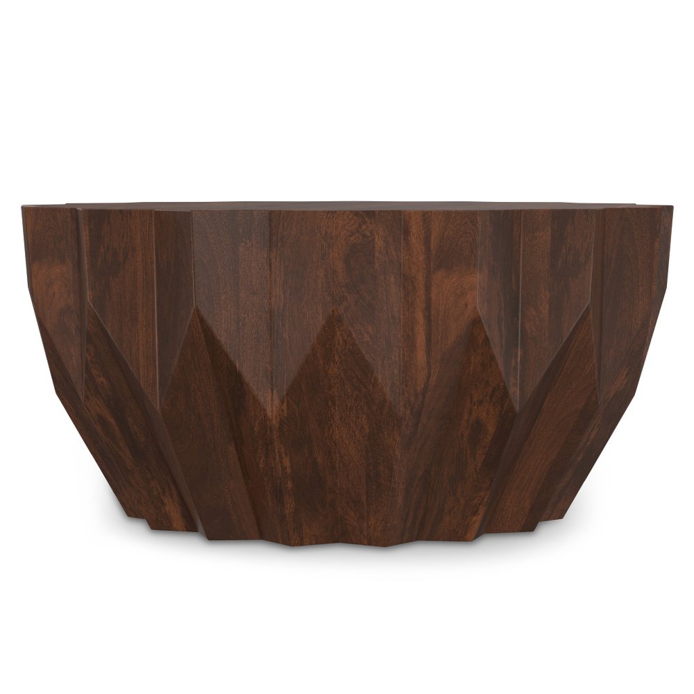 34" Dark Brown Carved Geometric Coffee Table