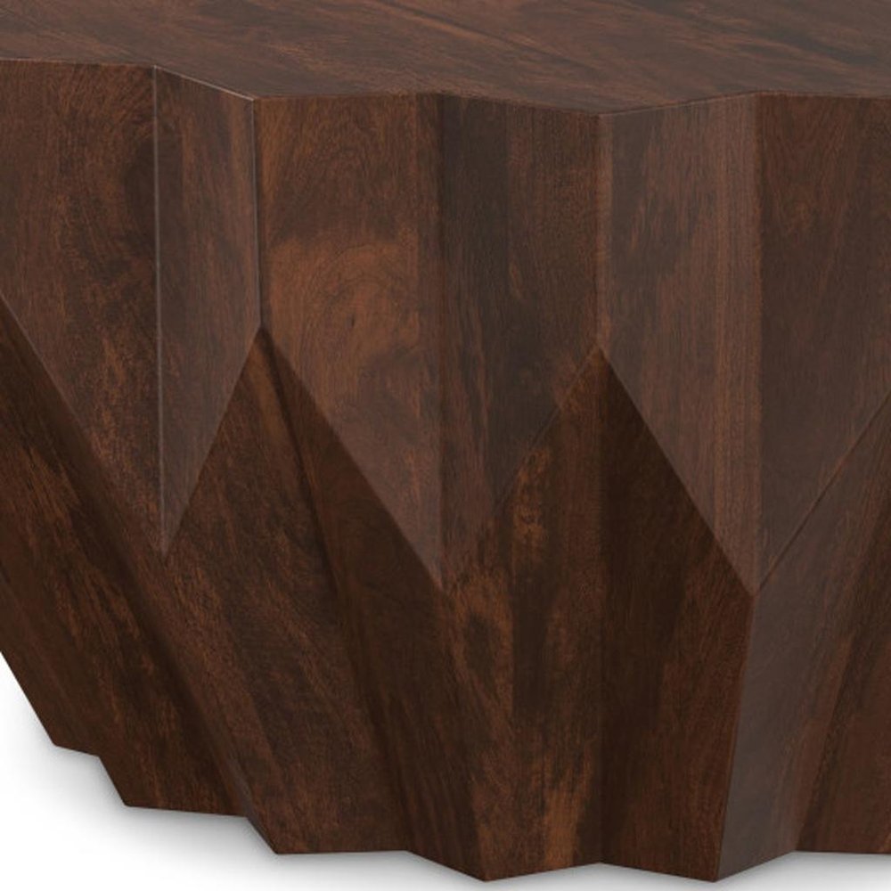 34" Dark Brown Carved Geometric Coffee Table
