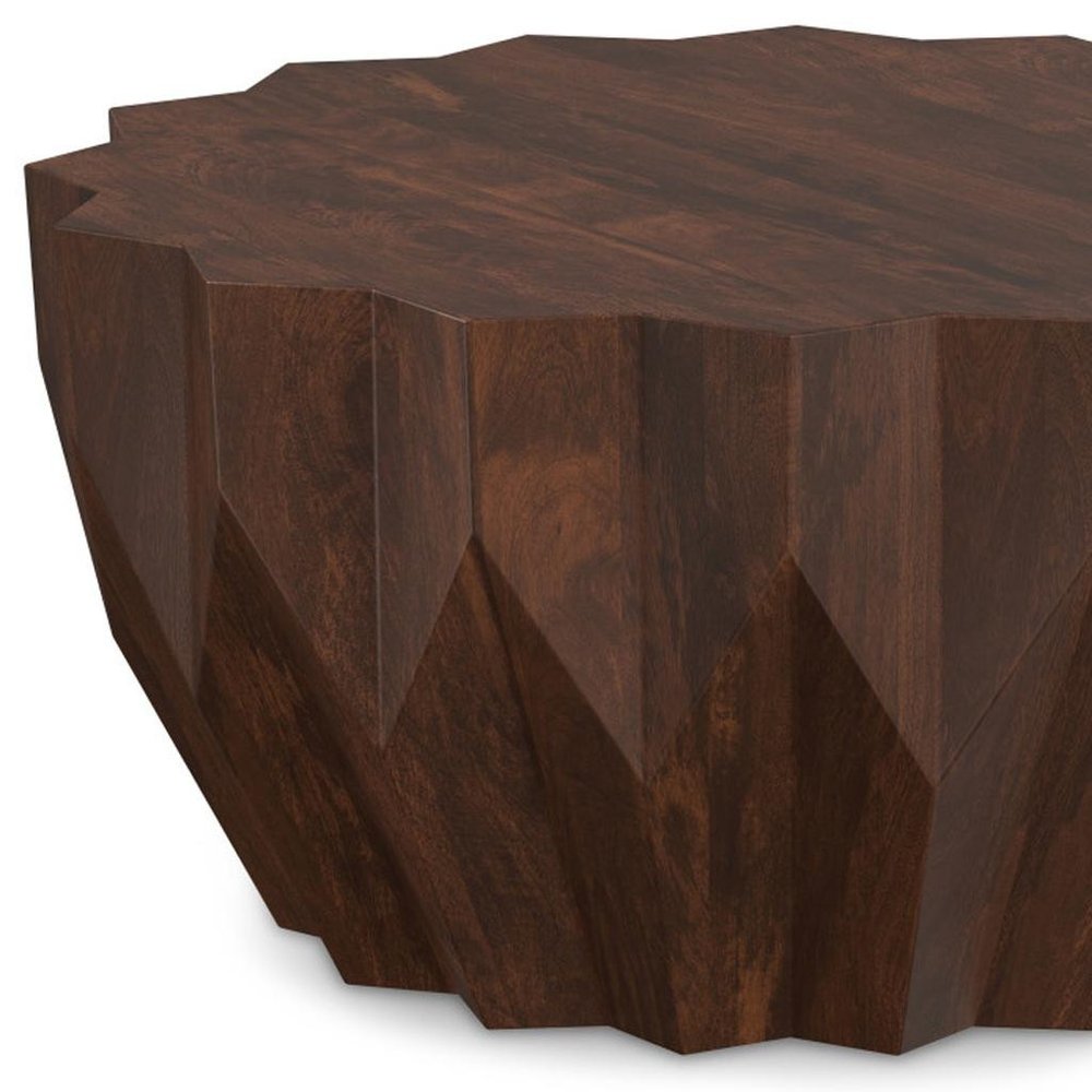 34" Dark Brown Carved Geometric Coffee Table