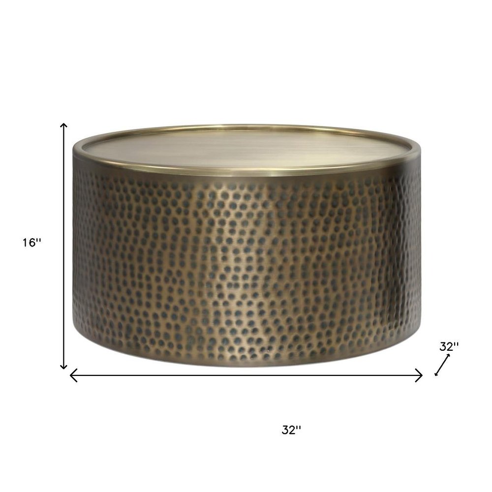 32" Antiqued Gold Iron Round Coffee Table