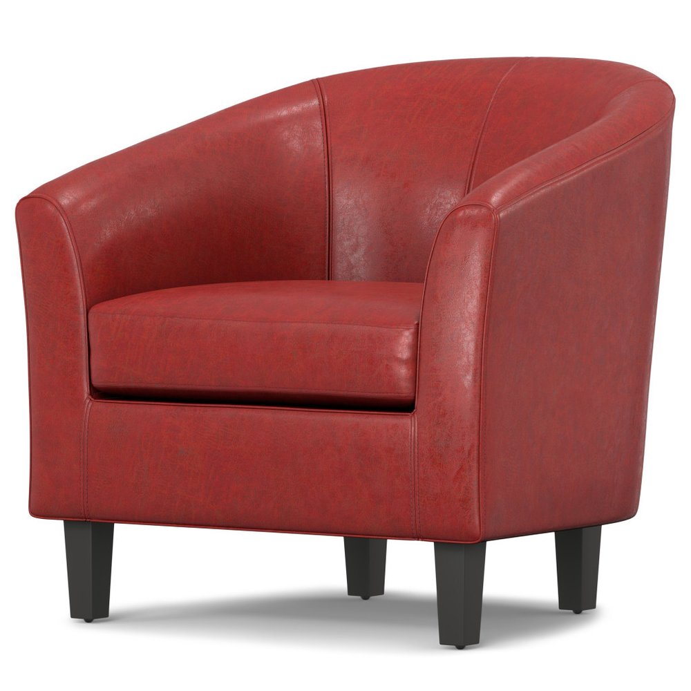 30" Red and Brown Leather Barrel Chair