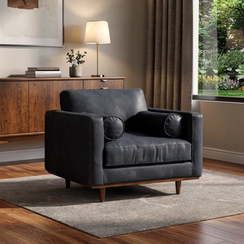 43" Leather Mid-Century Club Chair