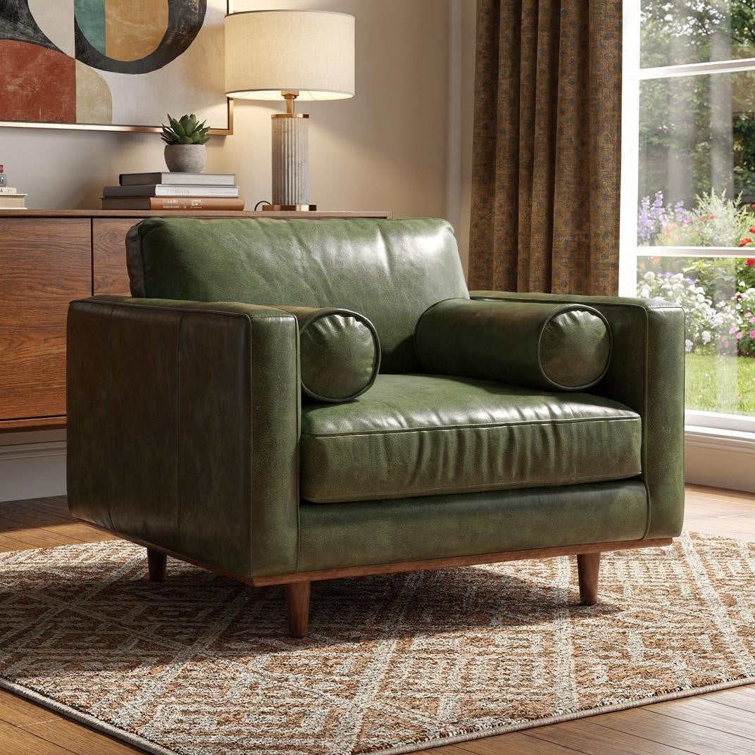 43" Leather Mid-Century Club Chair