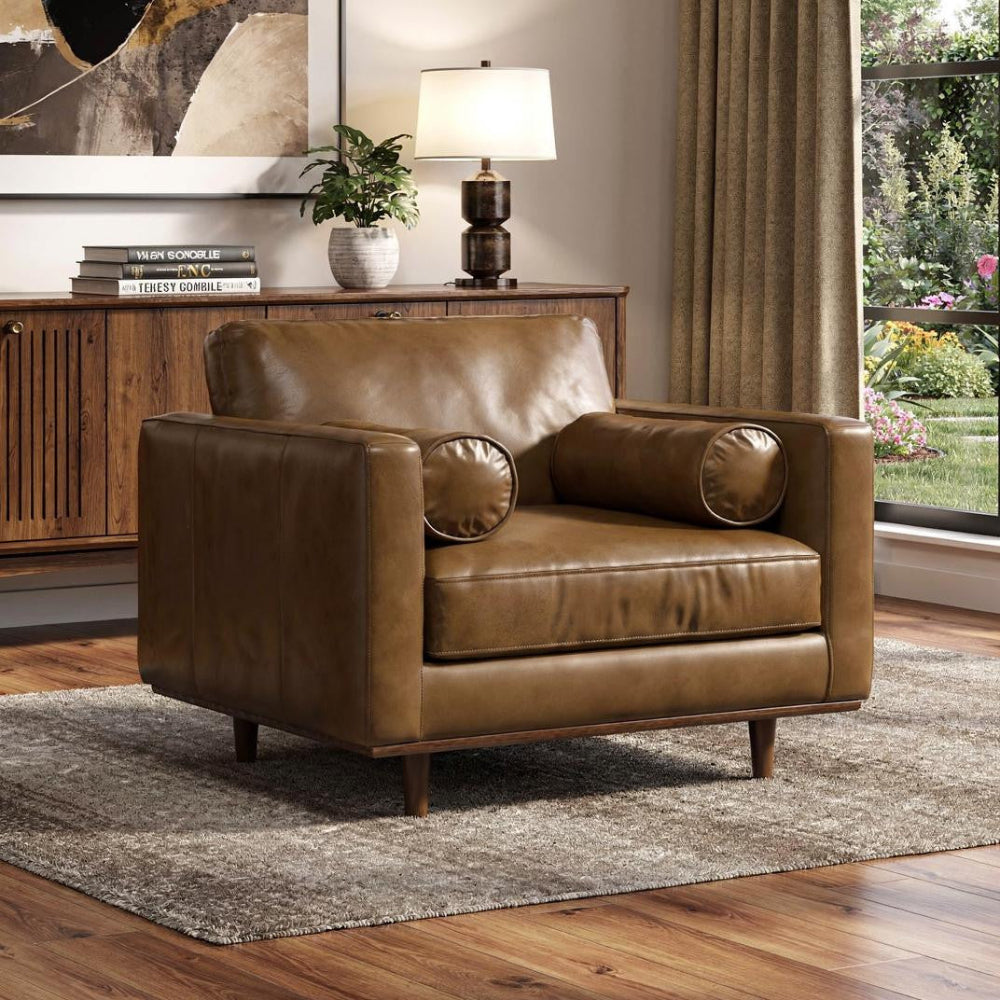 43" Leather Mid-Century Club Chair