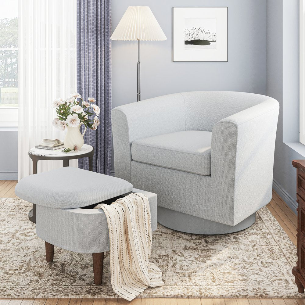 29" Light Gray Swivel Barrel Chair with Ottoman